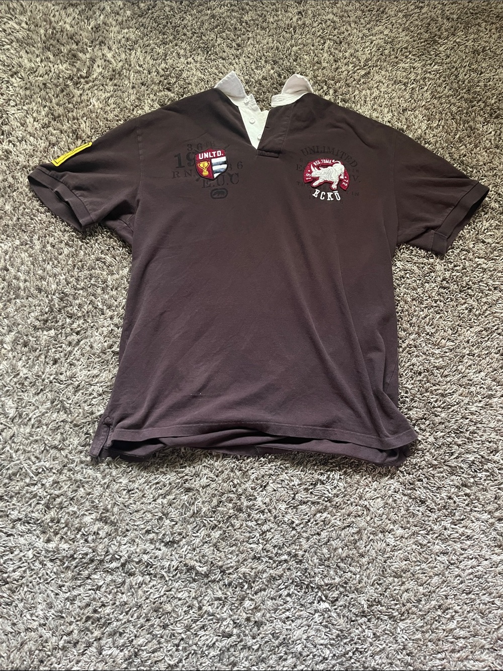 Ecko Unlimited Dark Brown Polo with White Contrast Collar